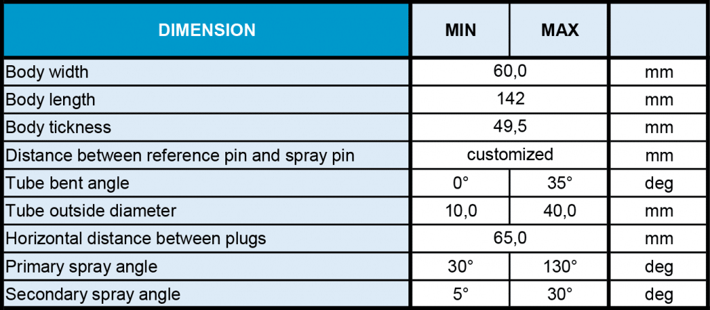 MB lance atomising nozzle dimensions